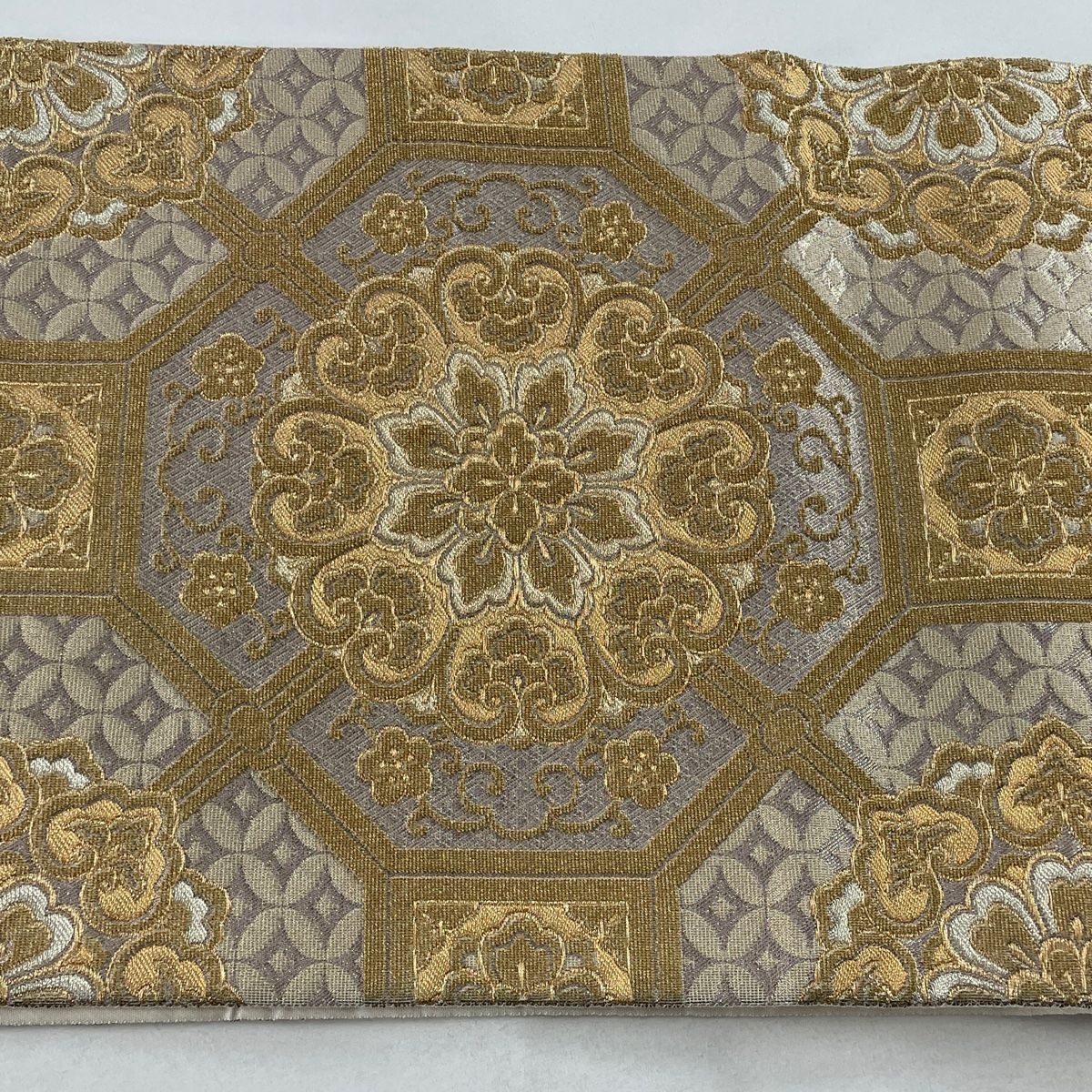 【驚きの値段で】 蜀江華文 名品 袋帯 金糸 【中古 正絹 六通 ベージュ 箔 着物・浴衣