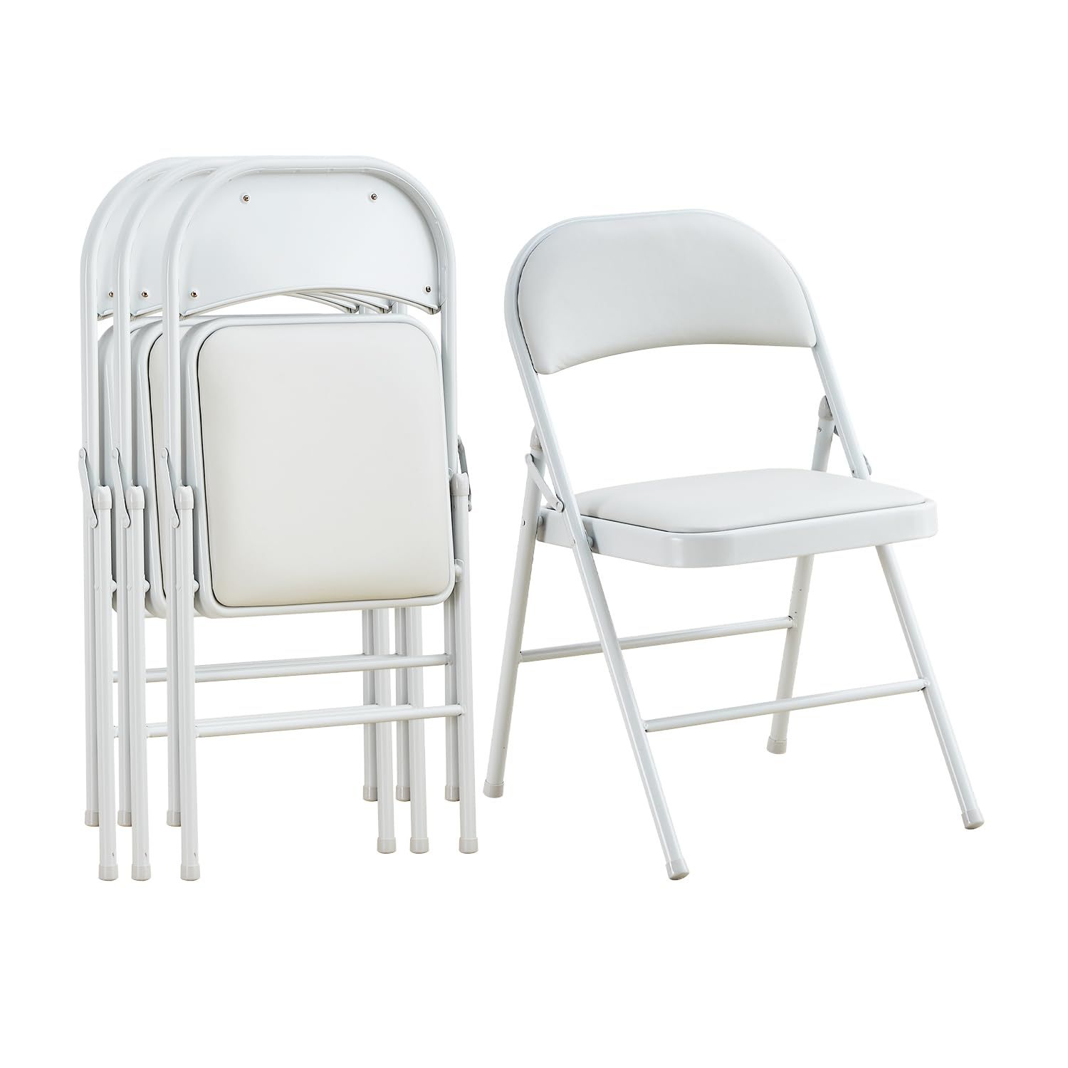 KAIHAOWIN パイプ椅子 折りたたみ椅子 リビングチェア PU素材 背もたれ 省スペース 組立不要 安定性 耐久性 会議 イベント ダイニング ホワイト 4脚セット