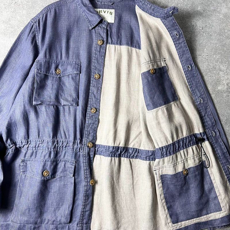 90s ORVIS 100% リネン デニム織り ハンティング ジャケット XL / 90