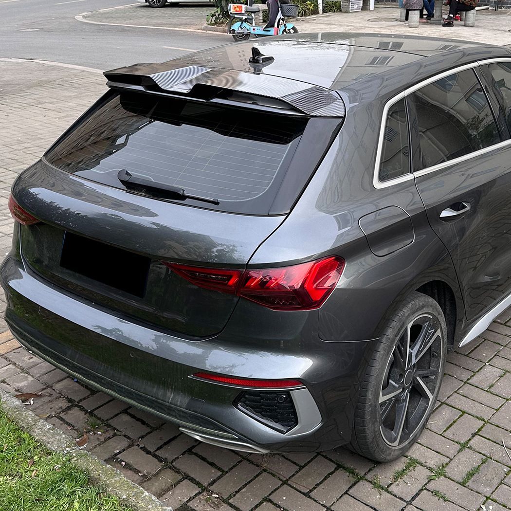 カー用品 メンズ カスタムパーツ｜アウディA3 8Y Sportback用 トップウィング スポイラー 外装ドレスアップ ピアノブラック カーボン調 ABS製