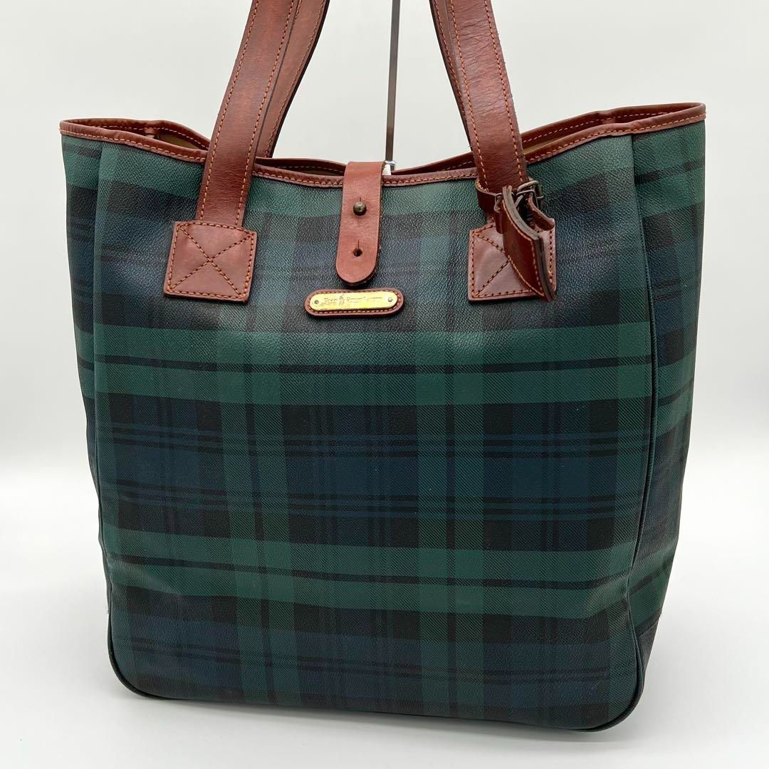【​限​定​販​売​】 トートバッグ 美品】RalphLauren チェック柄 緑色 ヴィンテージ バッグ