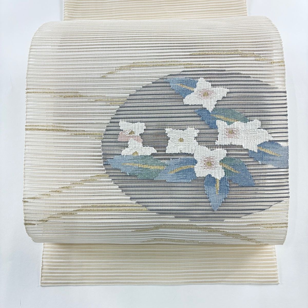 名古屋帯 美品 秀品 夏帯 絽 八寸名古屋帯 草花 金銀糸 クリーム