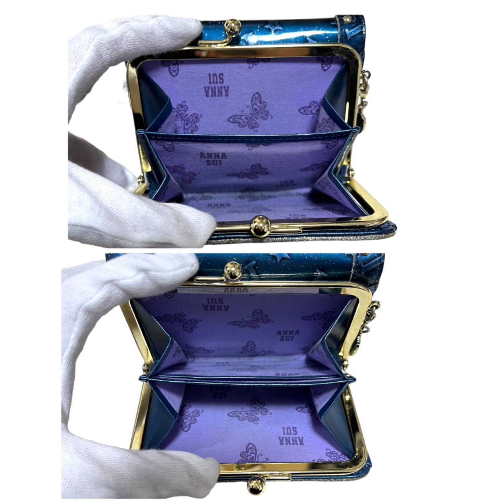 【新品未使用】ANNA SUI ハリー財布　二つ折り　ガマ口【青】 楽天市場】展示品箱なし アナスイ 財布 二つ折り財布 がま口財布 青