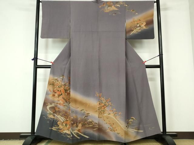 訪問着　金彩　華紋　ペイズリー　唐花　亀甲　着物　122a d 平和屋着物○訪問着 駒刺繍 花唐草文 金彩 正絹 逸品 AAAZ0587ph