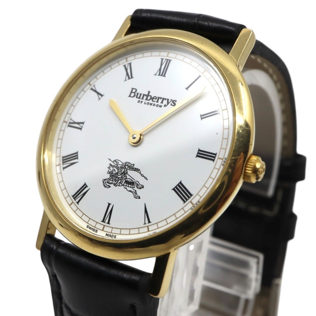 電池交換済 ベルト バーバリー Burberrys 6000 G 腕時計 メンズウォッチ クォーツ ゴールド ホワイト文字盤 ローマンインデックス ホースロゴ クラシック ヴィンテージ エレガント ドレスウォッチ 稼働品 3
