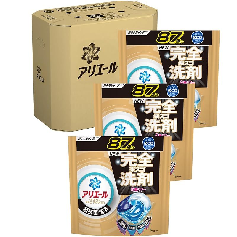アリエール 洗濯洗剤 ジェルボール プロ パワー 超抗菌 洗浄 クリーンフレッシュの香り 詰め替え 87個ｘ3袋 大容量 ケース品 0