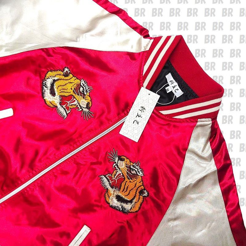 新品 【新主己】 レッド 虎（タイガー） 刺繍スカジャン （M、L、LL