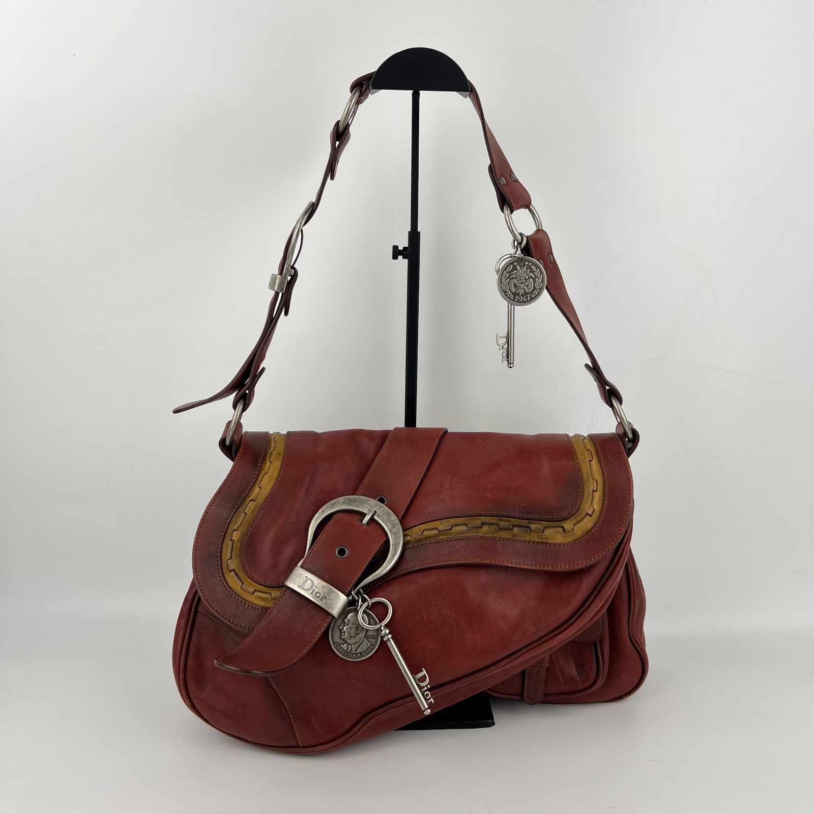 Christian Dior クリスチャンディオール ガウチョ ワンショルダーバッグ レッド レザー ヴィンテージ レディース HIBUOCHI VINTAGE