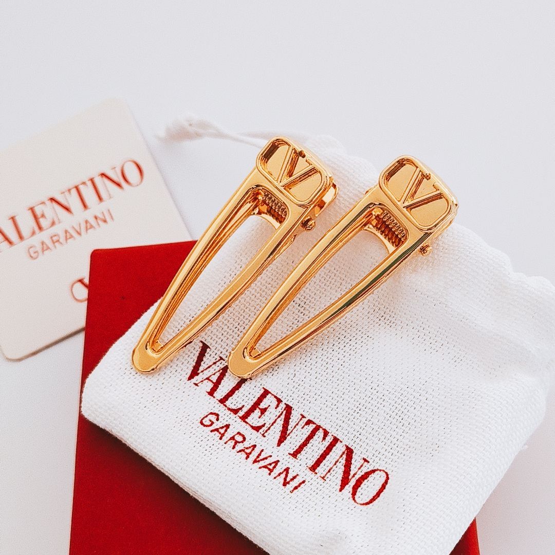 新品未使用・訳有】VALENTINO Vロゴ メタル ヘアクリップ 2個セット 髪
