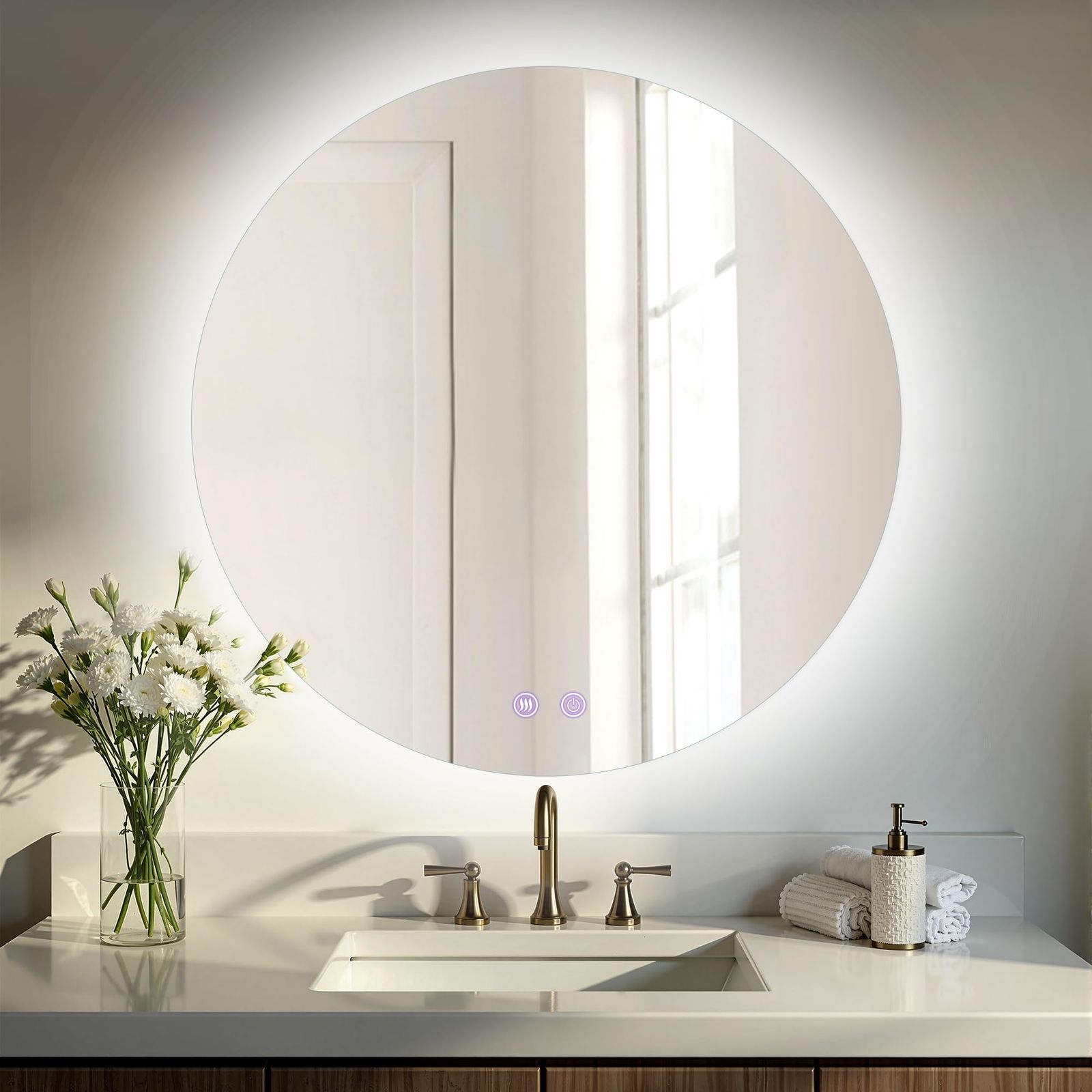 LEDミラー 鏡 曇り止め 浴室鏡 ライト付き ウォールミラー ミルオ君の