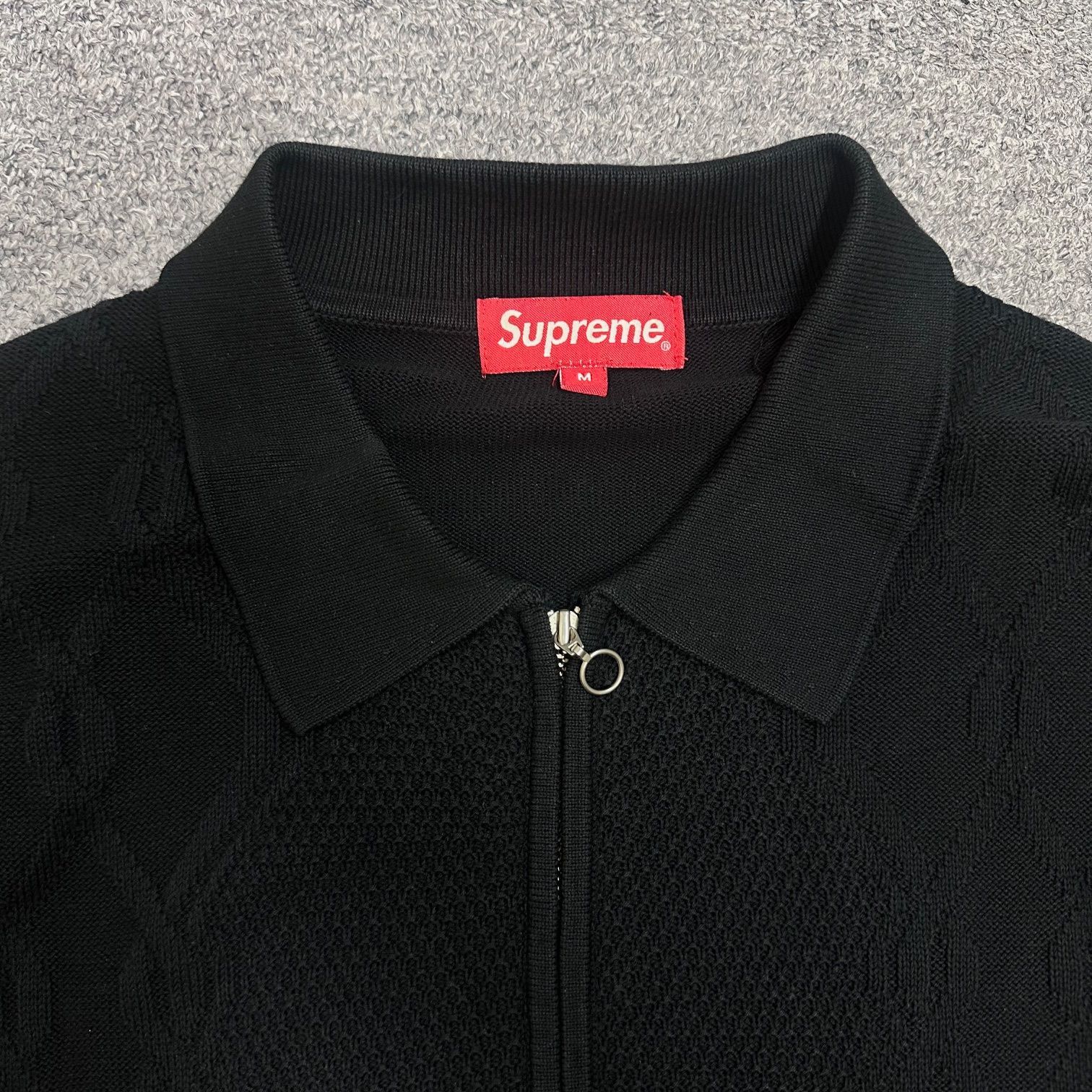 supremeニットポロ Cable Stripe Zip Up 黒 S supremeニットポロ Cable