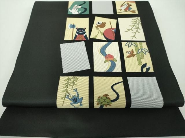 平和屋着物○八寸名古屋帯 日本昔話 黒地 正絹 逸品 DAAY1195ps