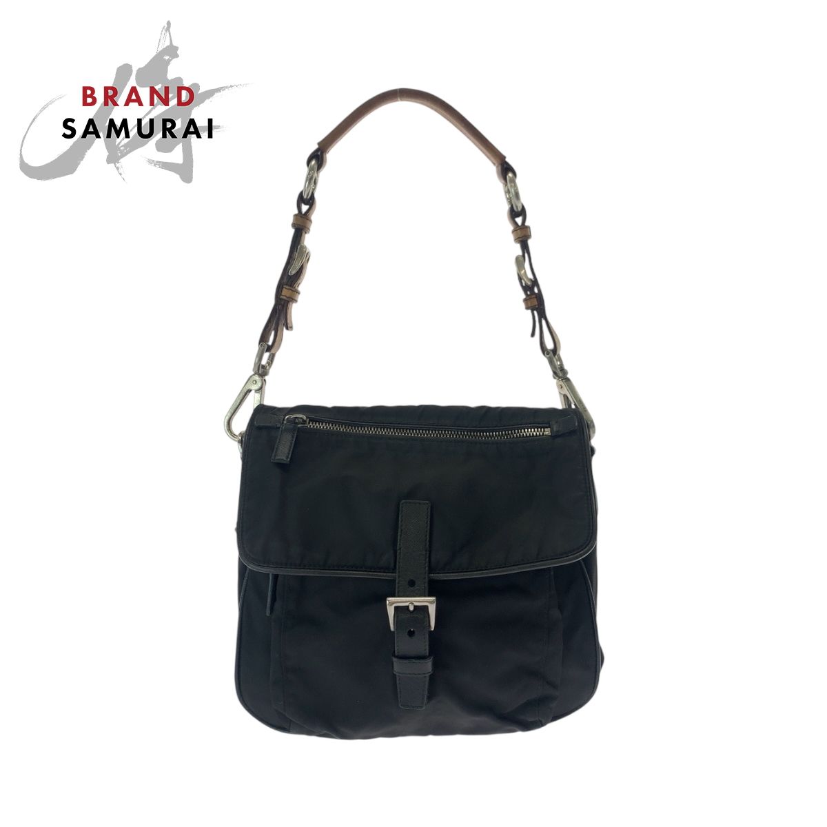 PRADA プラダ テスート 三角ロゴプレート ブラック 黒 シルバー金具