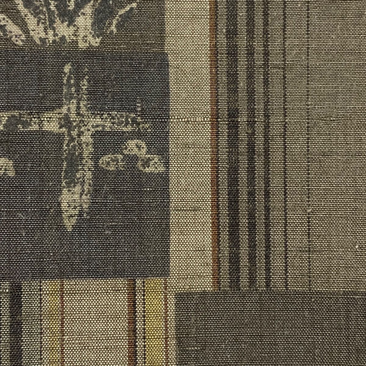 小紋 美品 逸品 証紙 吉澤与一 紬地 縞 絞り 茶紫 袷 身丈