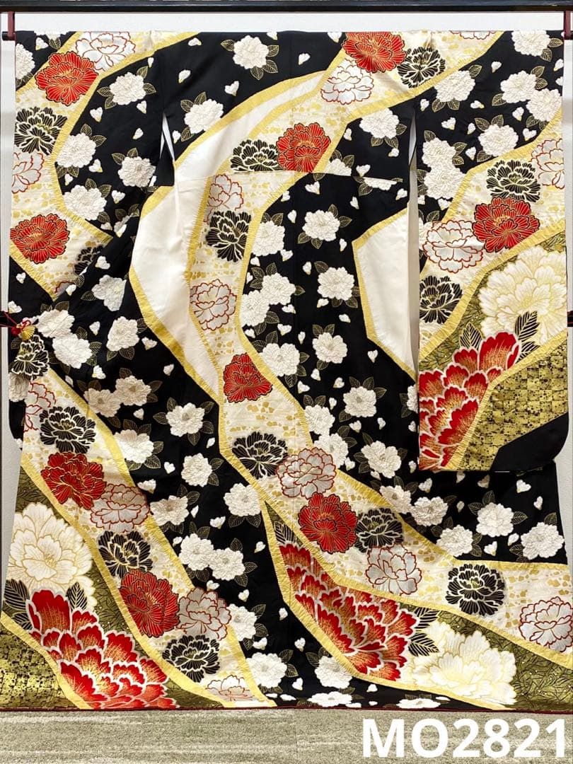 振袖 豪華 金駒 金彩 絞り加工 大輪牡丹 身丈174cm 撥水加工済