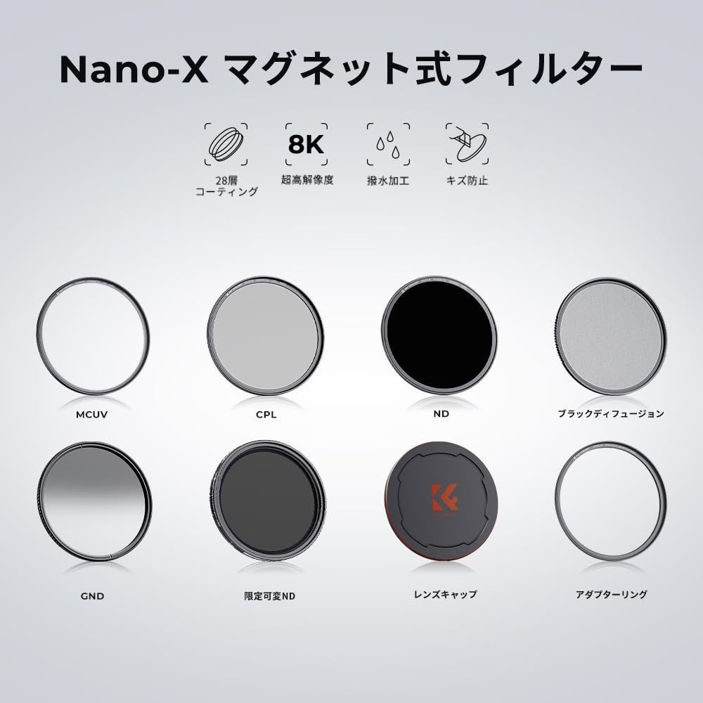 カメラ 【数量限定】Concept 72mm マグネットCPLフィルター+レンズキャップセット 磁気吸着 装着便利 日本製AGC光学ガラス K&F サーキュラー コントラスト 反射調整用 28層ナノコーティング 超薄型 撥水防汚キズ防止 風景撮影のレンズフィルター【メ