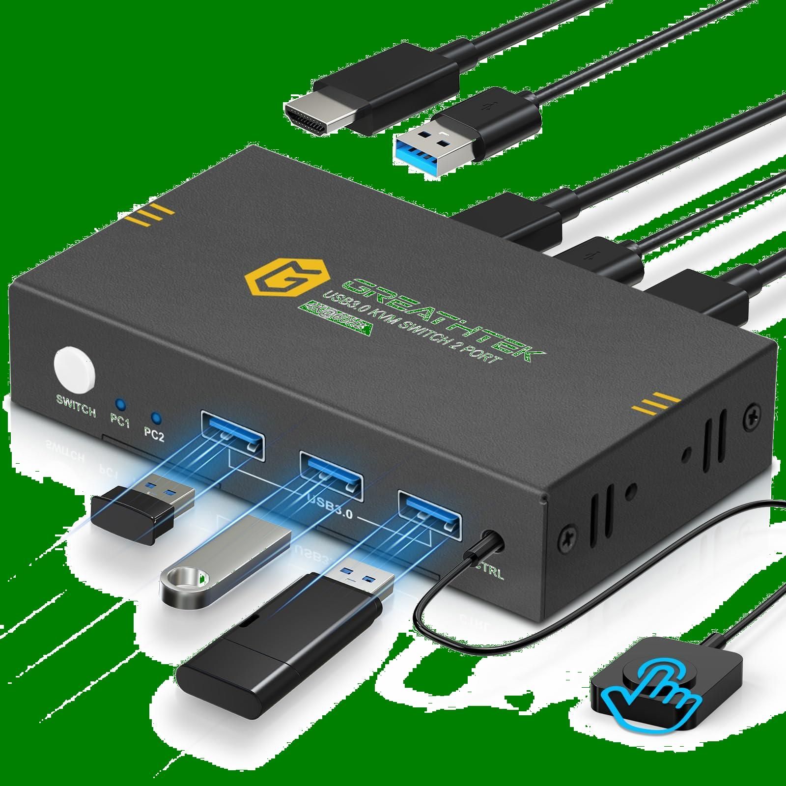 【特価商品】USB3.0 KVMスイッチ、2台のPCを1台のモニターに接続、4K@60Hz解像度、HDMI KVM切替器 「2024版」KEBENES 2入力1出力、ボタンu0026有線リモコン切り替え対応、仕事/会議/娯楽に最適
