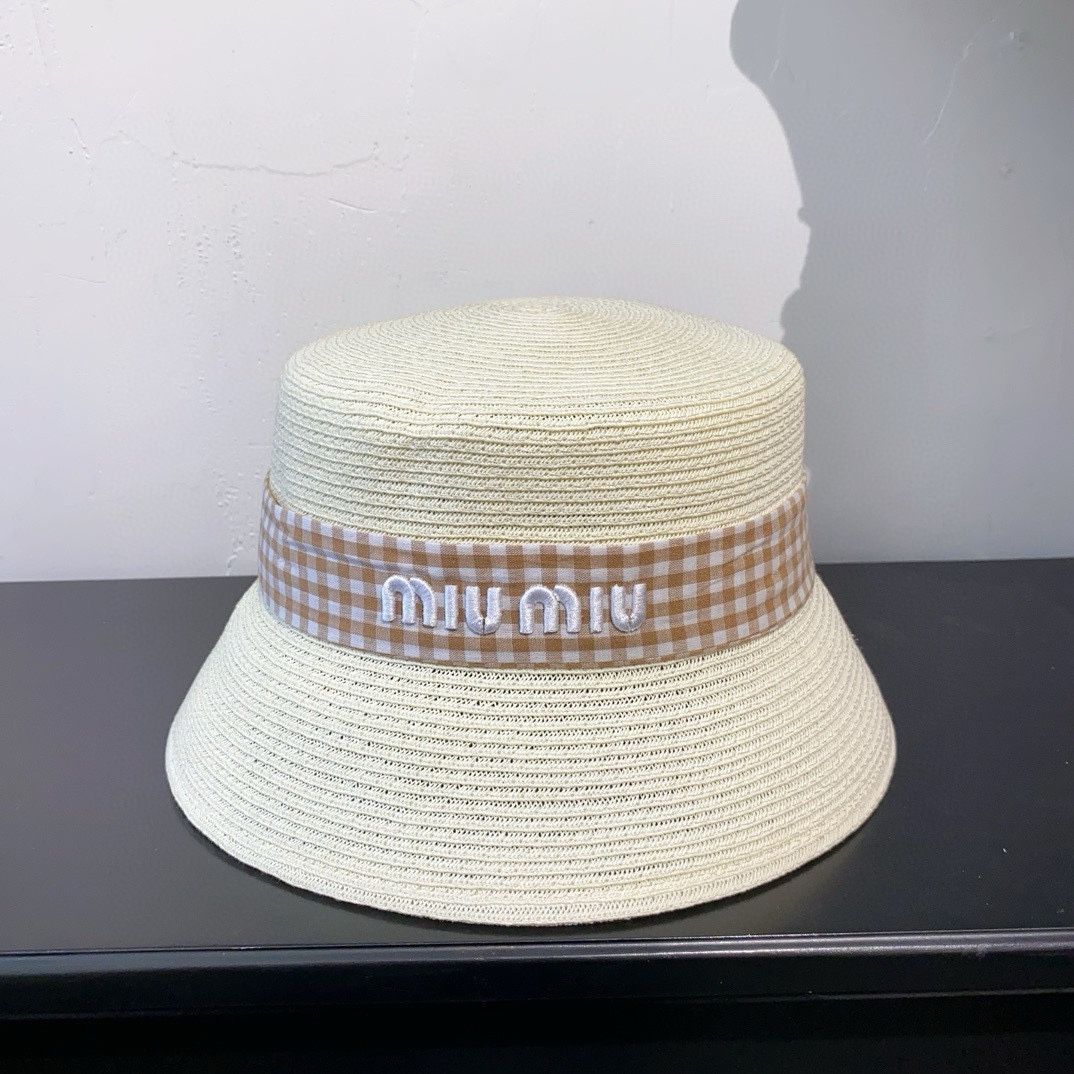 BEIGE MIU MIU PALMETTO HAT ストローハット BEIGE MIU MIU