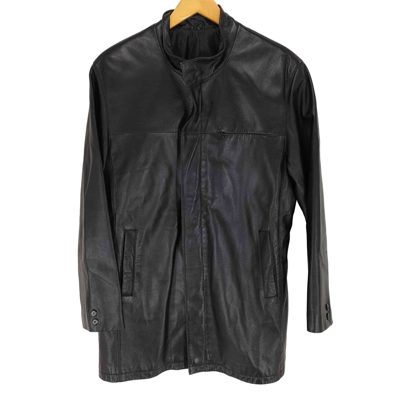 ユーズドフルギ 古着 ラムレザー 比翼ハーフコート lamb leather メンズ L