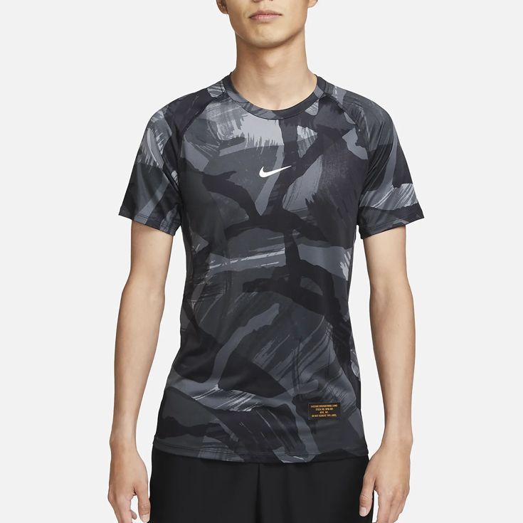 ナイキ nike Dri-FIT ショートスリーブ スリム カモ トップ ランニングTシャツ 半袖 メンズ 男性【fb7935-010】陸上・ランニング用品 XL (010)ブラック/ホワイト