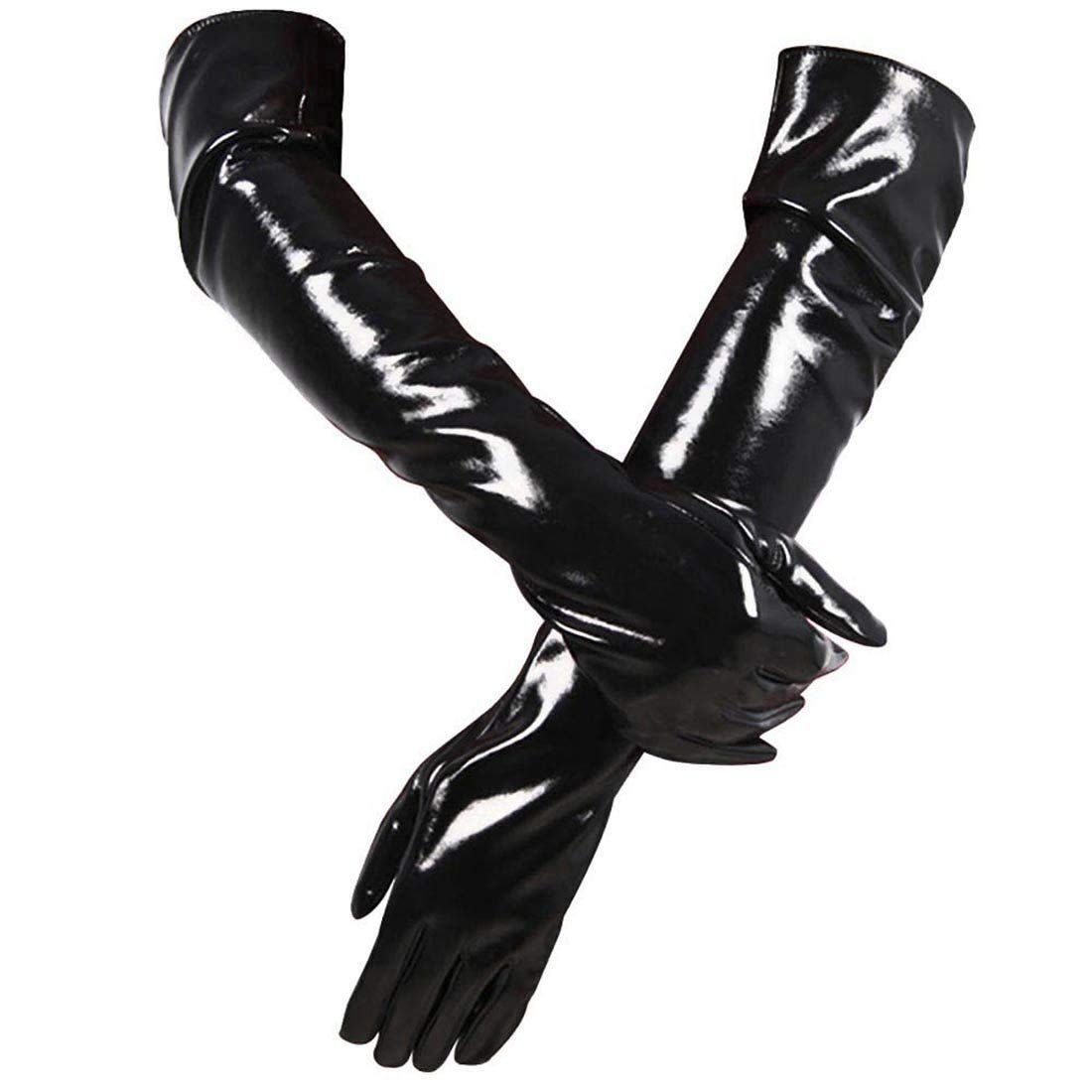 数量 M 黒 セクシーコスチューム ボンテージ 衣装 ダンス ロンググローブ ひじ上丈 ロング手袋 フェイクレザー 光沢 グローブ エナメル ZYJ
