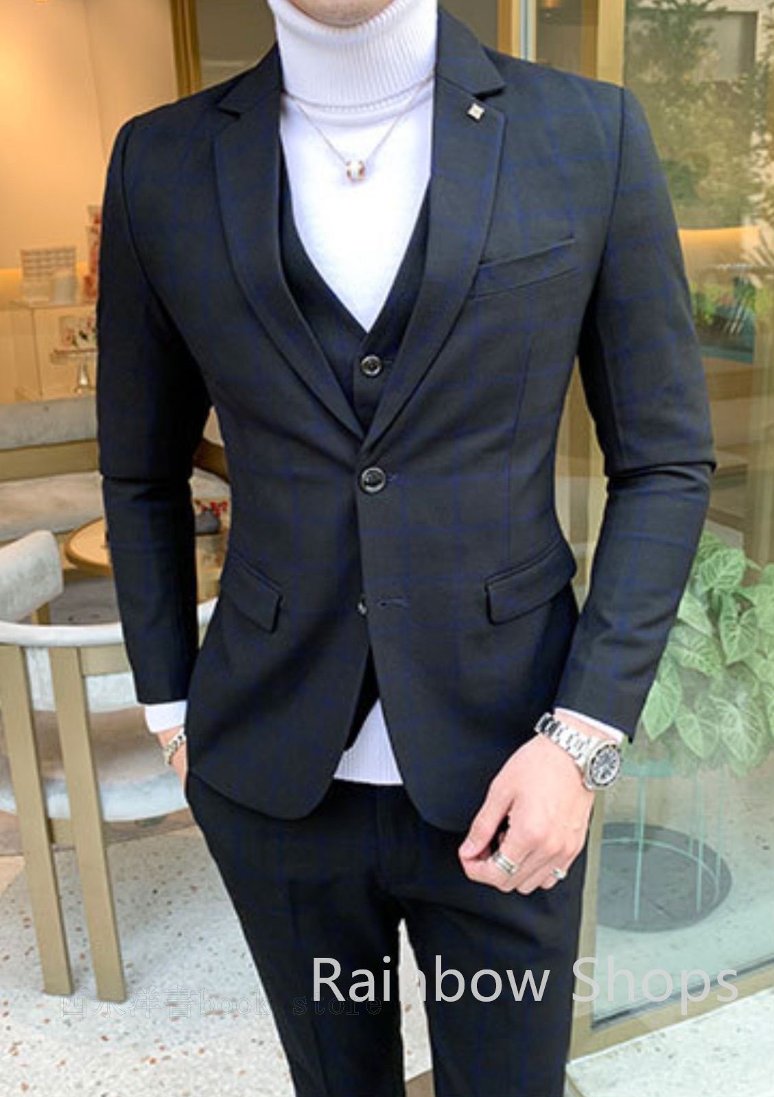 スーツ ビジネススーツ 3点セット セットアップ ビジネス m l メンズ チェック柄 春 夏 秋 冬 スリム 大きいスーツ 大きめ 小さいスーツ 2つボタン 紳士 おしゃれ 50代 入社式 ウエスト