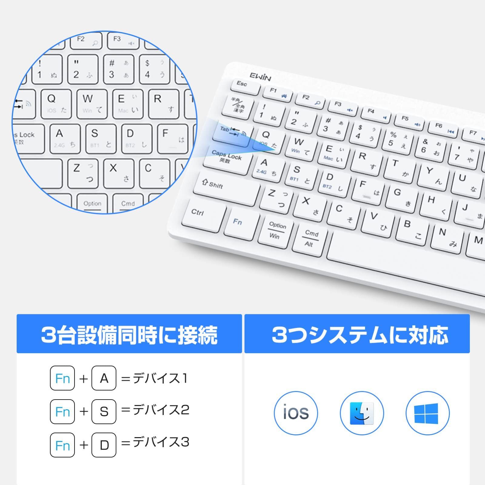 新着商品】BluetoothUSB 無線両対応キーボード 2.4Ghz接続 タッチ