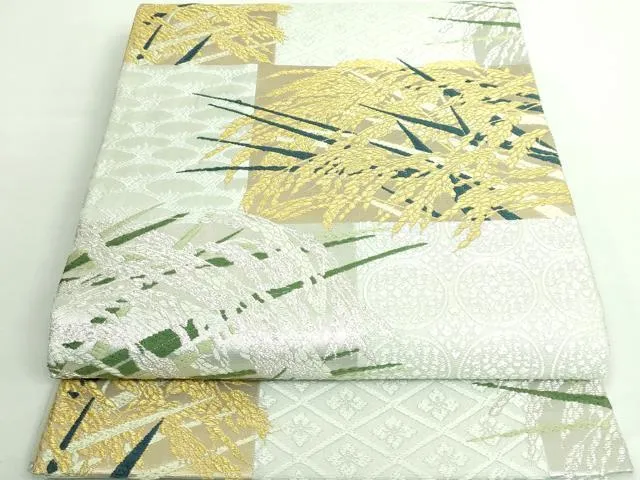 最終処分！山口美術品織物。紫色 金色いなほ刺繍 袋帯 山口美術品織物。紫色 金色いなほ刺繍 袋帯