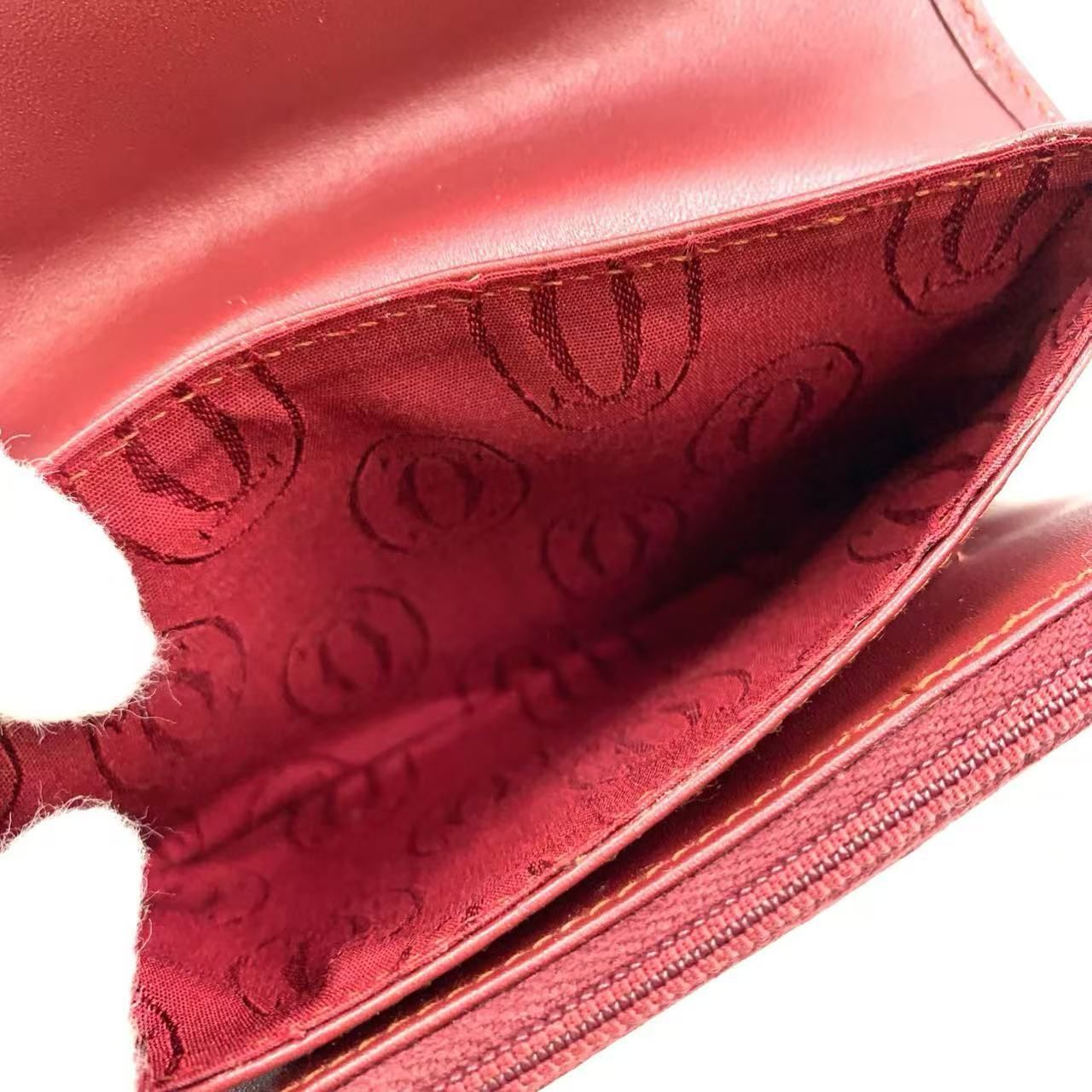 【美品】Cartier ボルドーレザーポーチ　箱カード付き Cartier - Cartier(カルティエ) カードケース美品 - ボルドー