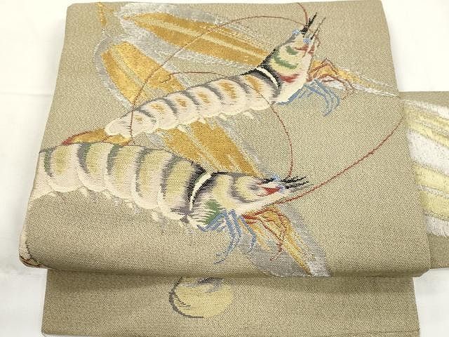 平和屋着物●アンティーク　大正ロマン　九寸名古屋帯　海老　金銀糸　正絹　逸品　CAAX9511yk 平和屋着物○アンティーク 大正ロマン 九寸名古屋帯 海老 金銀糸 正絹 逸品