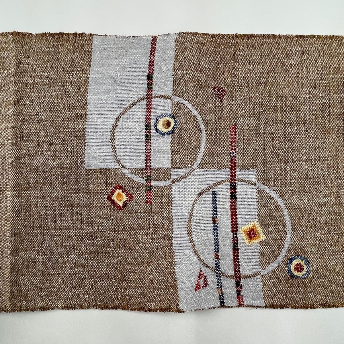 C9 美品 夏物 羅 幾何学模様 ベージュ 正絹 六通 名古屋帯 松葉仕立て 名古屋帯 美品 優品 松葉仕立て 八寸名古屋帯 幾何学模様 よろけ