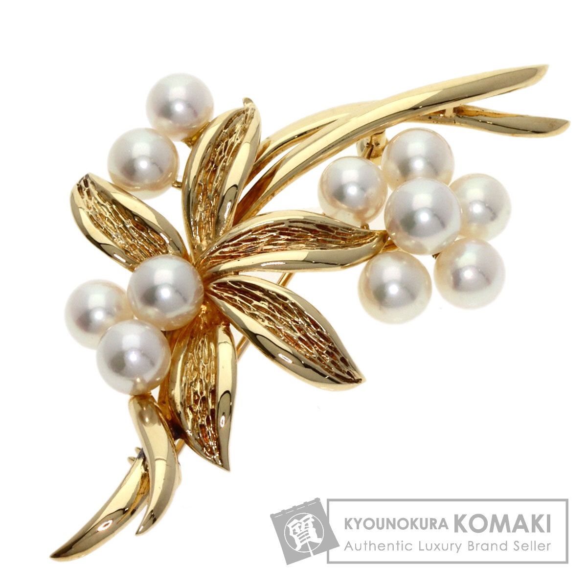 MIKIMOTO ミキモト フラワーモチーフ パール 真珠 ブローチ K14YG レディース