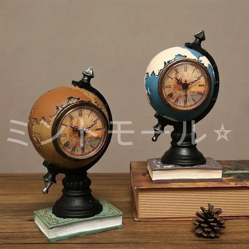 アンティーク 回転時計地球儀 アンティーク風 インテリア地球儀 球径12cm 高さ22cm｜おしゃれ