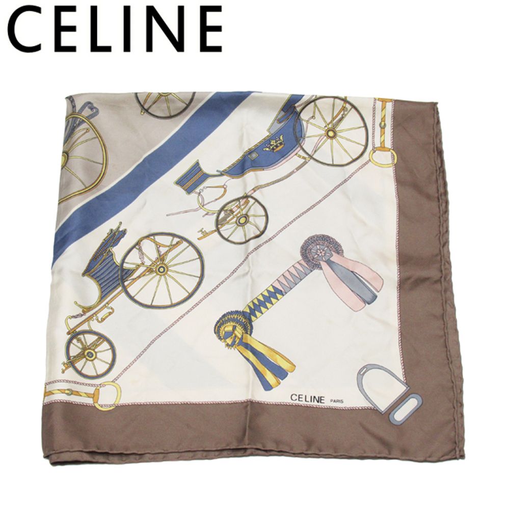 Celine セリーヌ スカーフ 馬車モチーフ ベージュ系 セリーヌ CELINE スカーフ ホースキャリッジ 馬車 マルチカラー