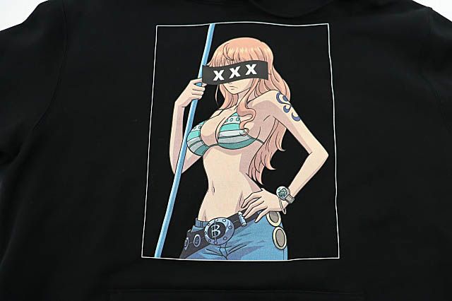 定価3.4万【美品】ワンピース × ゴッドセレクション パーカー ナミ 黒 S GOD SELECTION XXX ゴッドセレクション トリプルエックス ×ONE