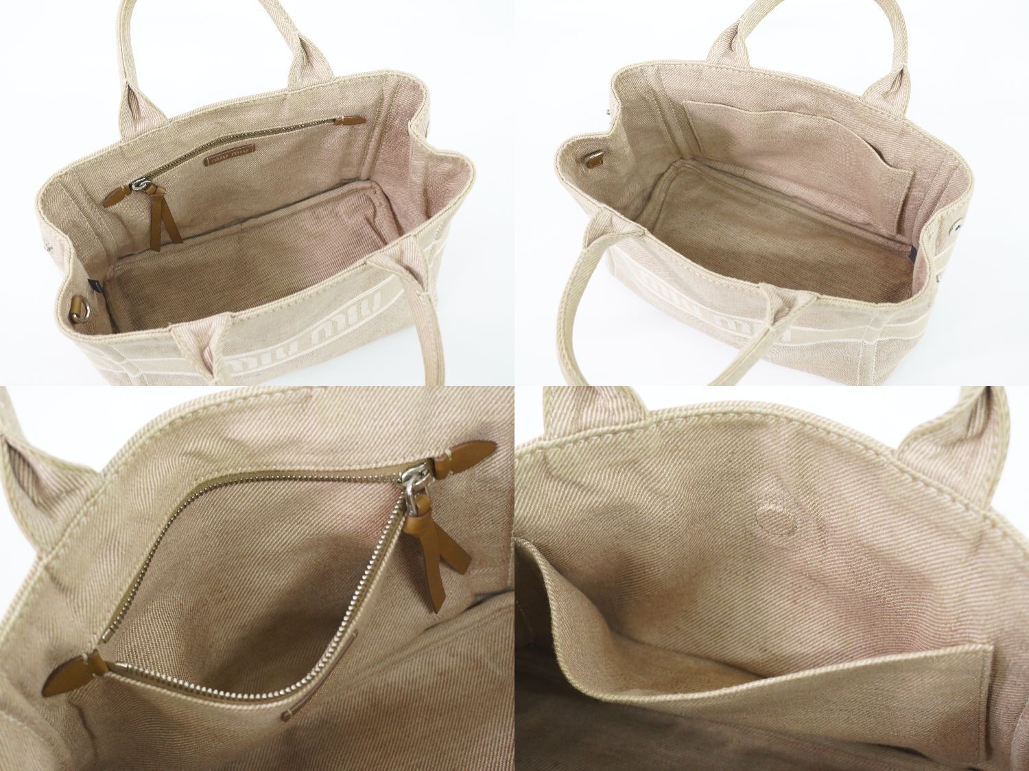 ミュウミュウ miumiu キャンバス トートバッグ ハンドバッグ ベージュ