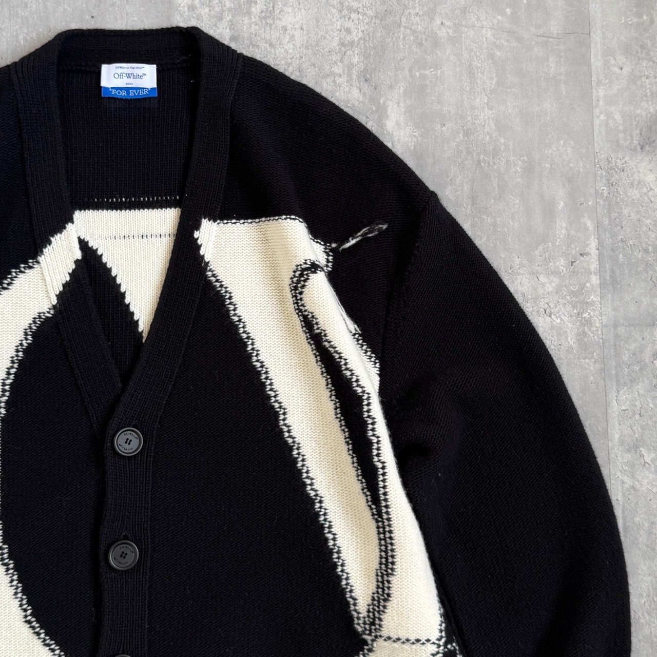 Off-White™ オフホワイト ロゴインターシャ ウール カーディガン