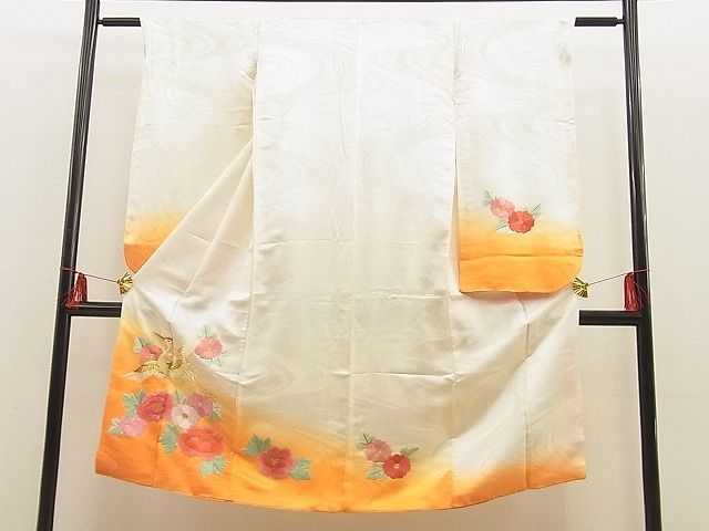 平和屋着物七五三　女の子　7歳　祝着　総刺繍　椿鶴文　暈し染め　金糸　逸品　n-ne3369