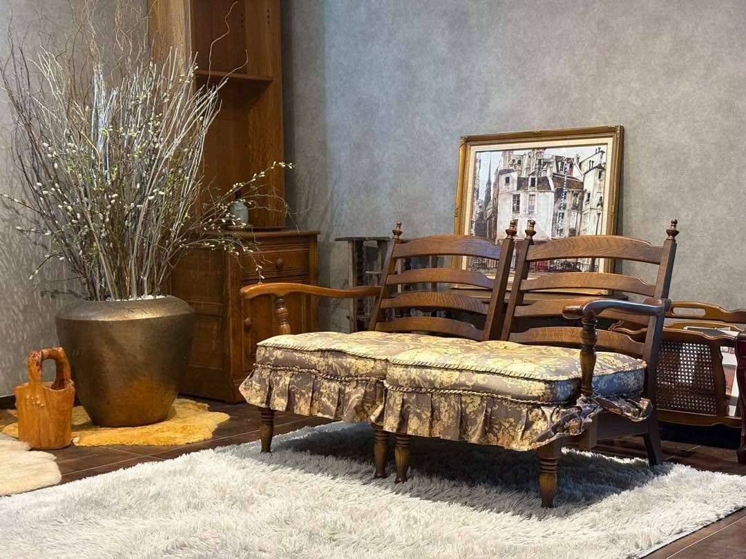 飛騨産業　キツツキ　2掛けソファ　アームチェア　アームソファ　アンティーク　nN 飛騨産業 キツツキ 2掛けソファ アームチェア アームソファ