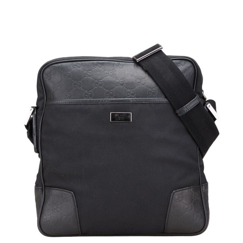 美品 グッチ ショルダーバッグ クロスボディ GG ナイロン レザー ブラック 美品 グッチ ショルダーバッグ クロスボディ GG ナイロン レザー