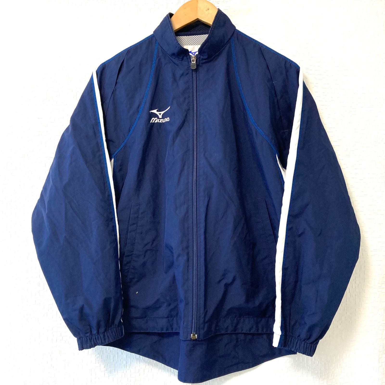 (^w^)b MIZUNO ミズノ ジップアップ ウインドブレーカー ジャケット 長袖 トレーニングウェア トップス トラック スポーツ 運動 ランニング 練習 ネイビー 紺色 メンズ 男性 サイズS