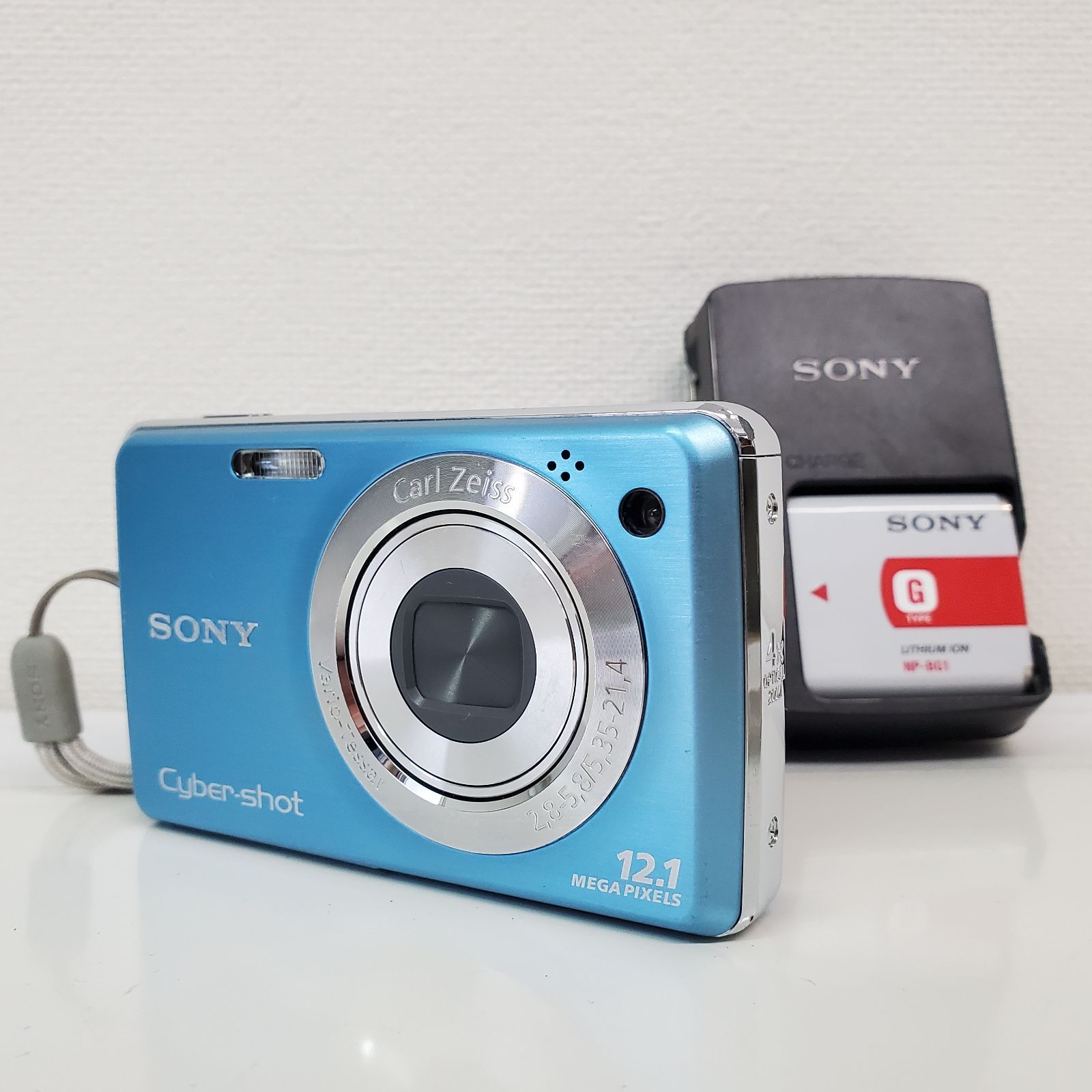 通電・基本動作確認 ソニー SONY Cyber-shot DSC-W220 サイバーショット ブルー Carl Zeiss Vario-Tessar  カールツァイス バリオテッサー 純正充電器 バッテリー付 コンパクト デジカメ コンデジ