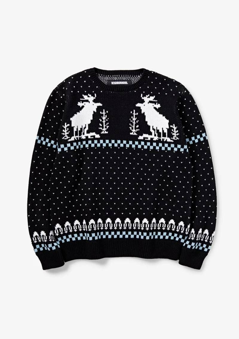 neighborhood ニットトナカイブラッククリスマス