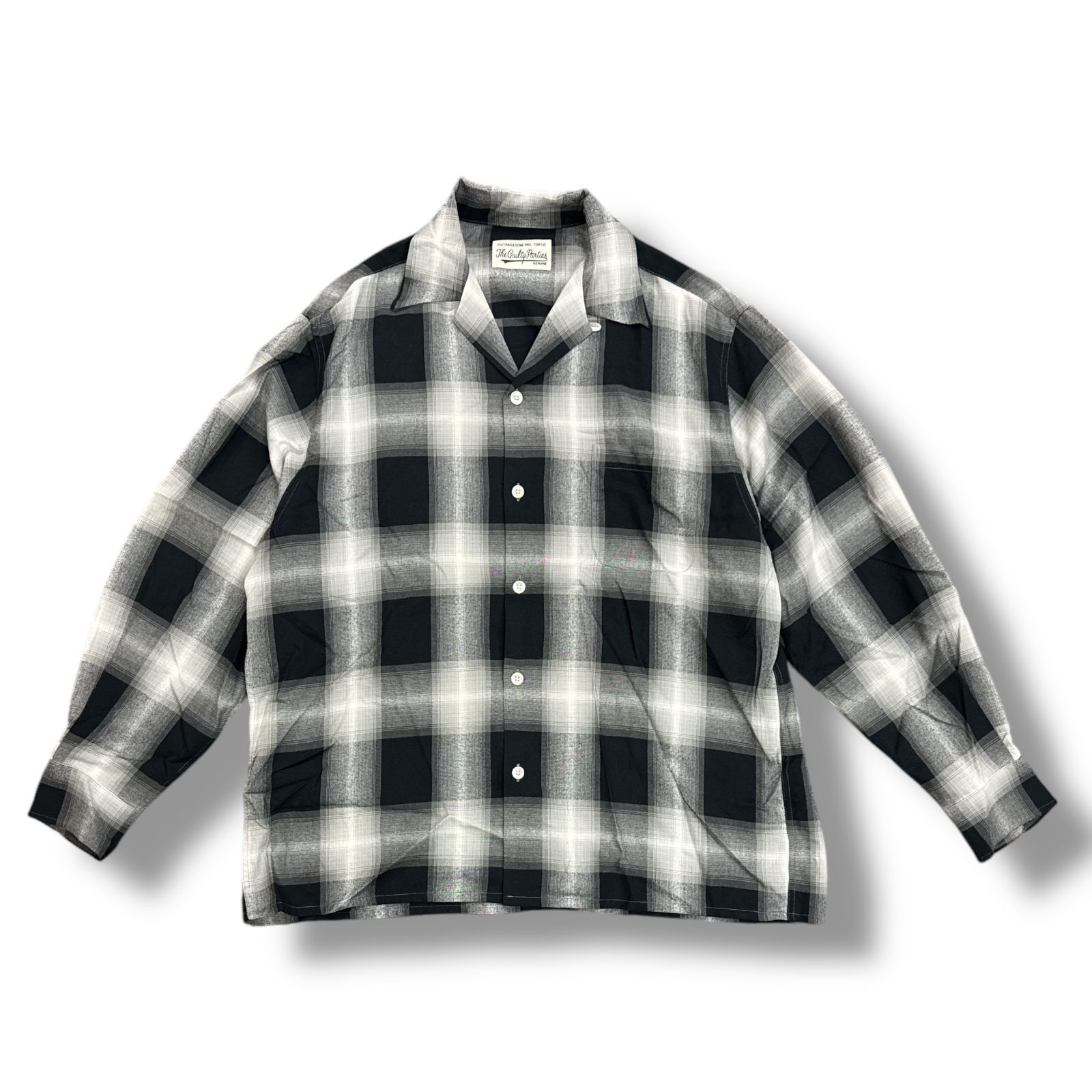 参考上代33000円 WACKO MARIA 24AW OMBRE CHECK OPEN COLLAR SHIRT オンブレチェックオープンカラーシャツ 開襟 ワコマリア 24FW-WMS-OC01 グレー L 80815A7