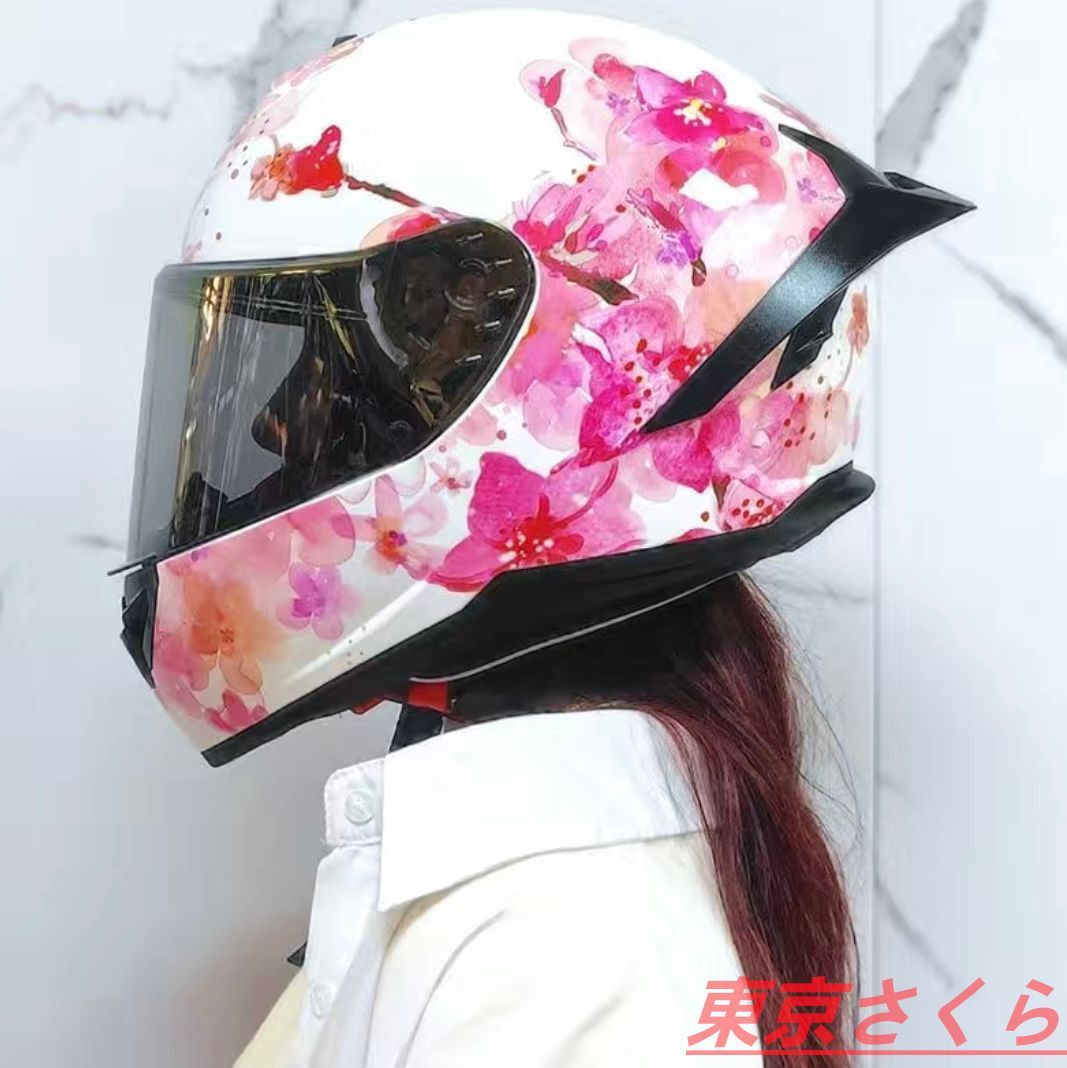 人気NEWモデル桜柄ホワイトヘルメットフルフェイスヘルメット