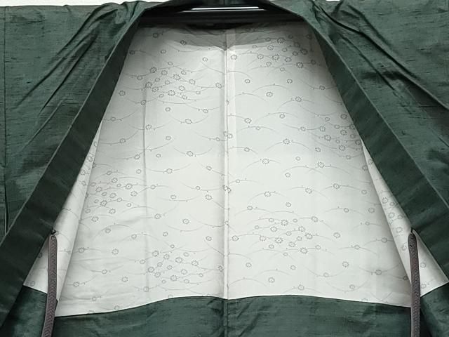 平和屋着物●上田紬　アンサンブル　黒緑色　証紙付き　正絹　逸品　CAAS8648vf 平和屋着物○上田紬 アンサンブル 黒緑色 証紙付き 正絹 逸品