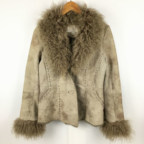 1st avenue|ファーストアヴベニュー ラビットファー|ムートンコート sizeL 茶|BROWN bag〕菅NO.A23-25<sale>