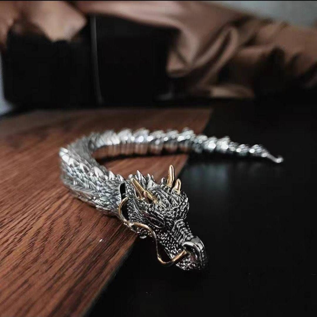 Silver925 燻し ヴィンテージ ドラゴン クロウ メンズ ブレスレット 金 