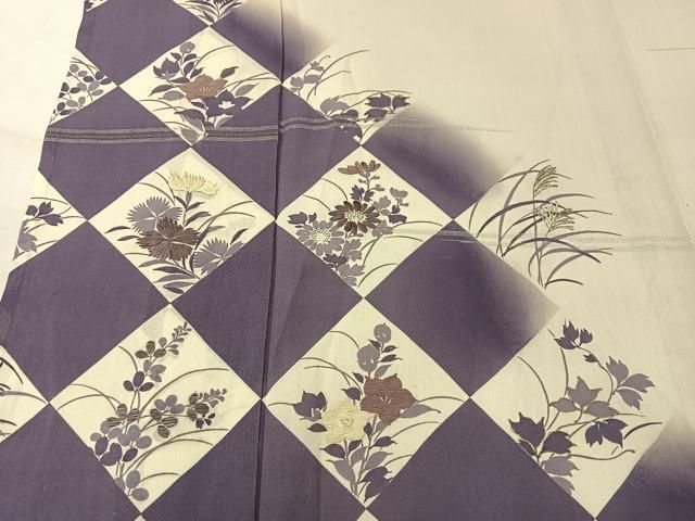 平和屋着物＊夏物 アンティーク 大正ロマン 色留袖 刺繍 秋草文 両褄 暈