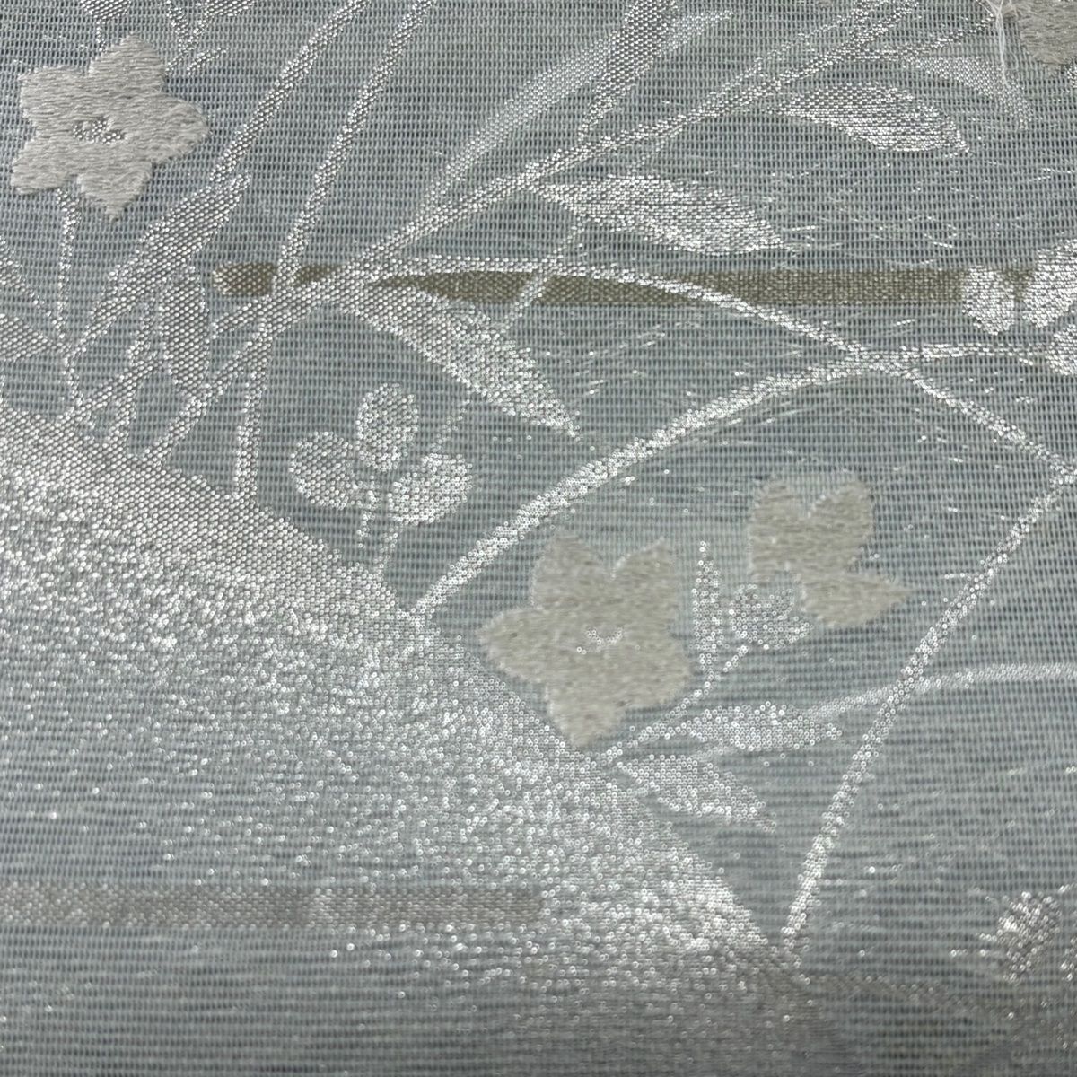袋帯 秀品 夏帯 万寿菊 桔梗 箔 青灰色 六通 正絹 【中古